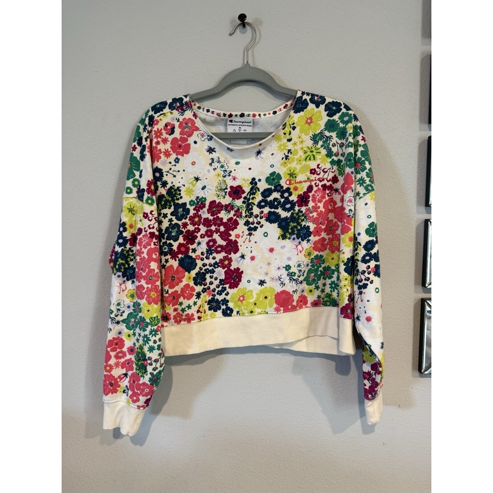 Champion Size M Floral Flower Power Campus‎ Crewneck Pullover Sweatshirt